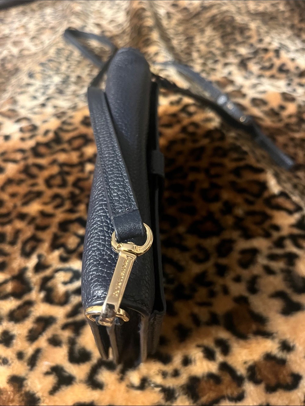 Michael Kors Black Pebbled Leather Crossbody with Gold MK Logo - Picture 3 of 9